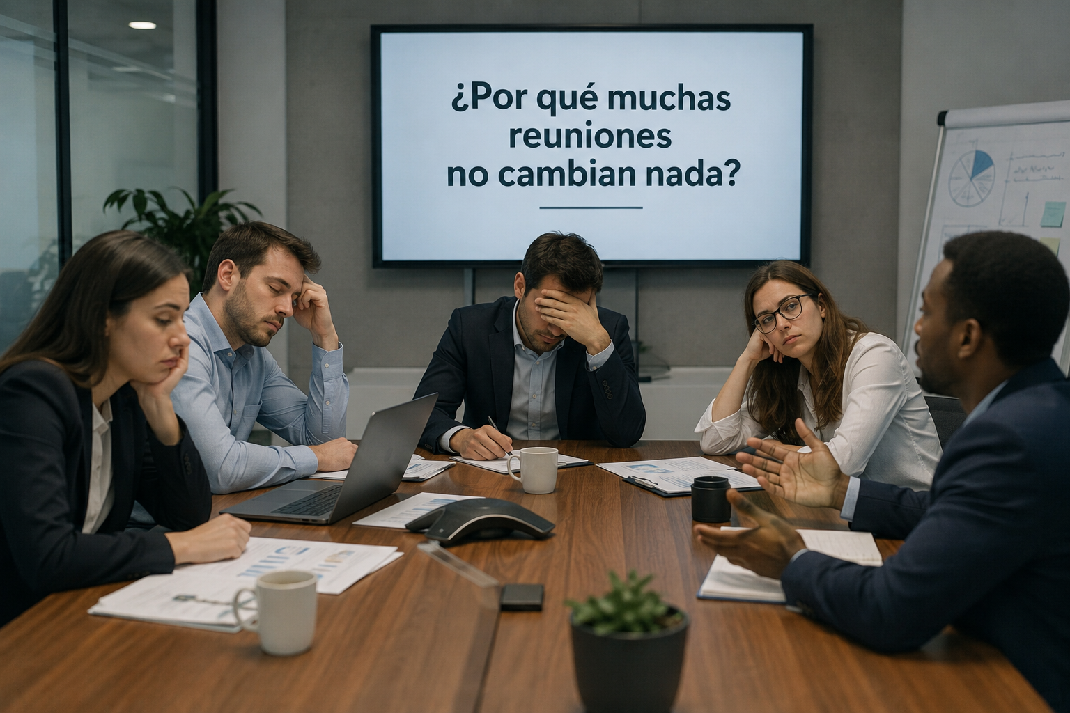 reunión de trabajo con personas que están aburridas y desmotivadas